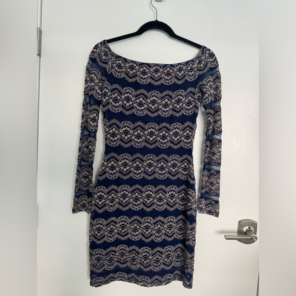 Navy Blue and Gold Long Sleeve Dress